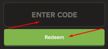 RobloxDen crop of the code entry and Redeem button